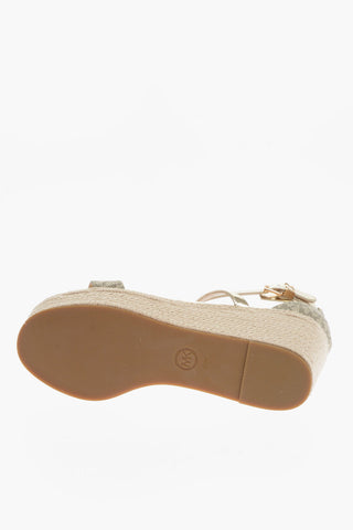 MICHAEL Textured Leather SERENA Ankle Strap Sandals with Raffia Wedge 8,5cm