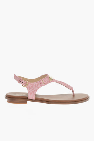 MICHAEL Logoed Faux Leather PLATE Thong Sandals with Golden Details
