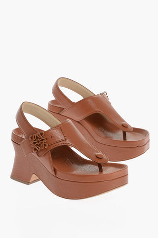 Leather Thong Sandals with Wedge 8cm