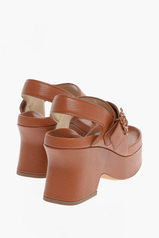 Leather Thong Sandals with Wedge 8cm