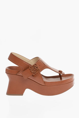 Leather Thong Sandals with Wedge 8cm