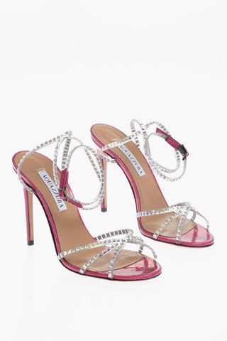 Leather DANCE PLAXI Ankle-Strap Sandals with Rhinestone Embellishment Heel 10.5cm