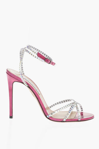 Leather DANCE PLAXI Ankle-Strap Sandals with Rhinestone Embellishment Heel 10.5cm