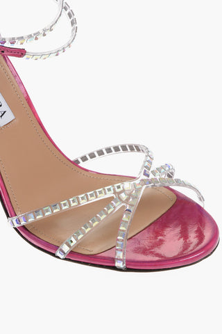 Leather DANCE PLAXI Ankle-Strap Sandals with Rhinestone Embellishment Heel 10.5cm