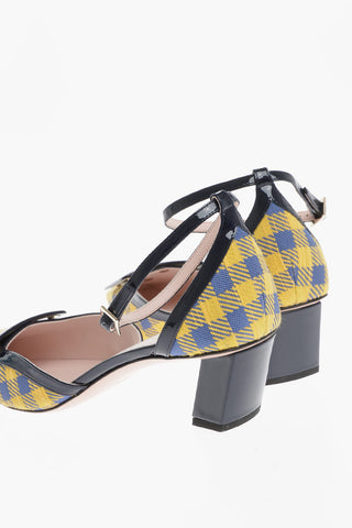 Plaid Checked BELLE Ankle-Strap Pumps with Patent Leather Trims Heel 5cm