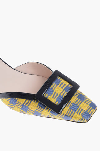 Plaid Checked BELLE Ankle-Strap Pumps with Patent Leather Trims Heel 5cm