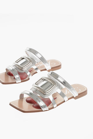 Sandali Gladiatore in Pelle Lamè con Punta Quadrata