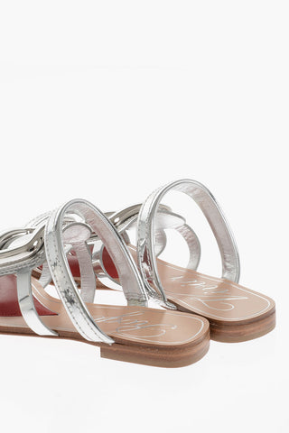 Sandali Gladiatore in Pelle Lamè con Punta Quadrata