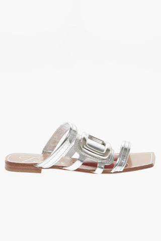 Sandali Gladiatore in Pelle Lamè con Punta Quadrata