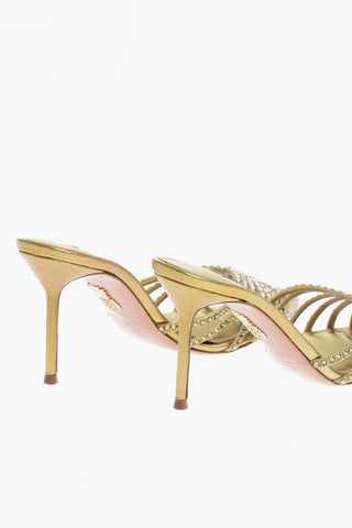 Metallic Leather FLOW Mules with Rhinestone Embellishment and Stiletto Heel 8.5cm