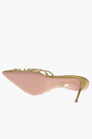 Metallic Leather FLOW Mules with Rhinestone Embellishment and Stiletto Heel 8.5cm