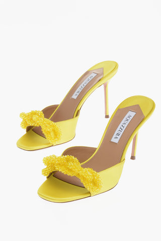 Satin CHAIN OF LOVE Sandals with Beads Applied on the Band Heel 8.5cm
