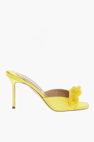 Satin CHAIN OF LOVE Sandals with Beads Applied on the Band Heel 8.5cm