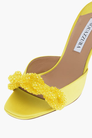 Satin CHAIN OF LOVE Sandals with Beads Applied on the Band Heel 8.5cm