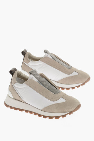 Nylon and Suede Slip On Sneakers with Rhinestone