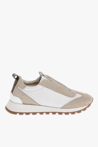 Nylon and Suede Slip On Sneakers with Rhinestone