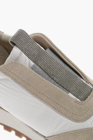 Nylon and Suede Slip On Sneakers with Rhinestone