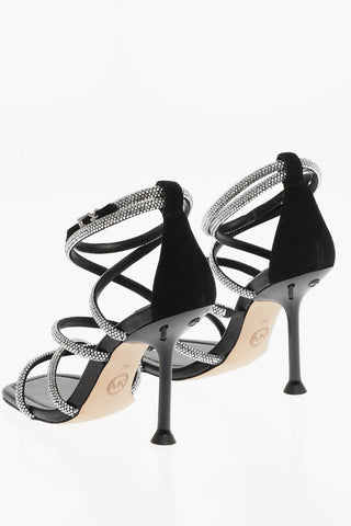 MICHAEL All-Over Rhinestone Sude IMANI STRAPPY Ankle Strap Sandals 10,5cm