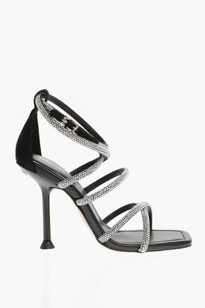MICHAEL All-Over Rhinestone Sude IMANI STRAPPY Ankle Strap Sandals 10,5cm