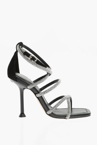 MICHAEL All-Over Rhinestone Sude IMANI STRAPPY Ankle Strap Sandals 10,5cm