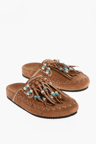 Suede SALVATION MOUNTAIN Mules with Fringes and Beads