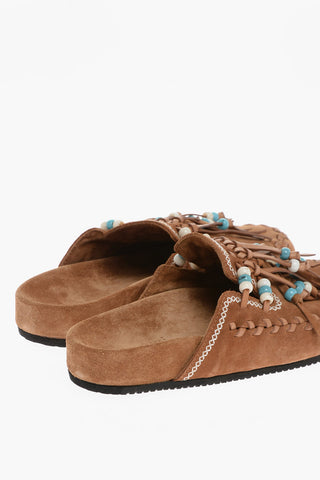 Suede SALVATION MOUNTAIN Mules with Fringes and Beads