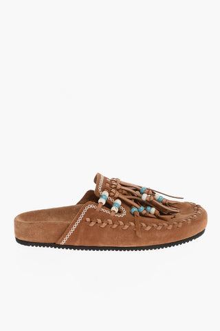 Suede SALVATION MOUNTAIN Mules with Fringes and Beads