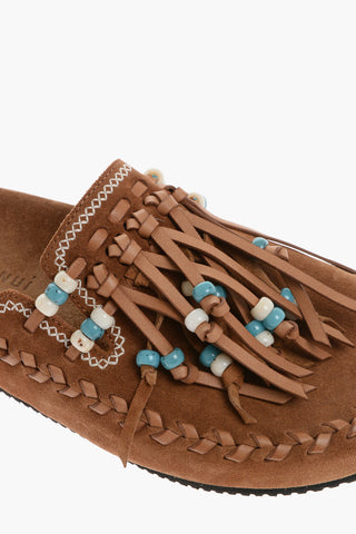 Suede SALVATION MOUNTAIN Mules with Fringes and Beads