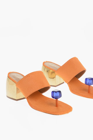 Ponyskin Thong Sandals with Golden Heel 7cm