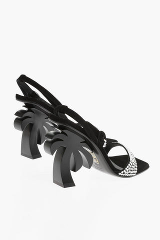 Leather Sandals With Rhinestones And Statement Heel 10cm
