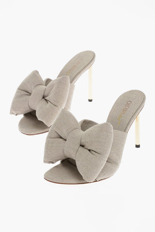 Linen Mules With Bow Heel 10cm