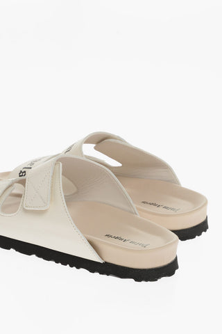 Leather Sandals With Logo Print And Stretch Closure