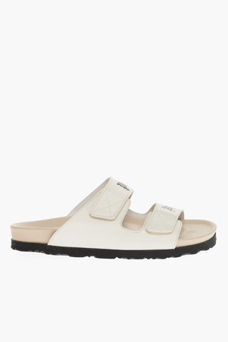 Leather Sandals With Logo Print And Stretch Closure