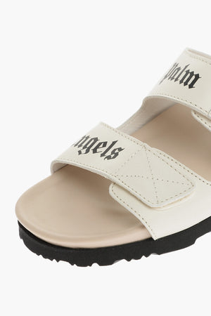 Leder-Slides mit Logoaufdruck und Stretch-Verschluss