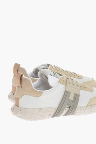 Leather and Suede 3R Low-Top Sneakers with Rubber Logo