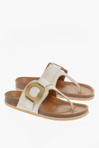 SEE BY Leather Thong Sandals with Golden Maxi Buckle
