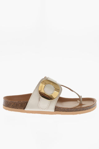 SEE BY Leather Thong Sandals with Golden Maxi Buckle