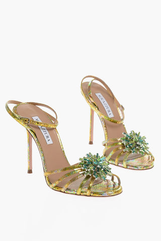 Snake Effect Metallic Leather STARDUST Sandals with Jewels Detail and Stiletto Heel 10.5cm