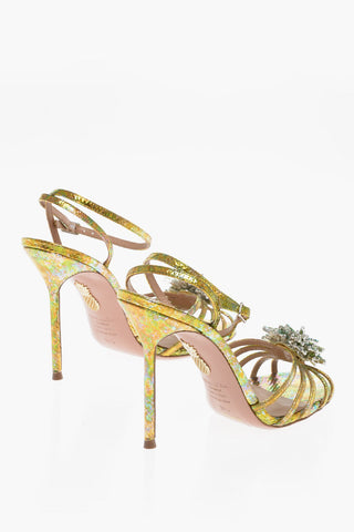 Snake Effect Metallic Leather STARDUST Sandals with Jewels Detail and Stiletto Heel 10.5cm