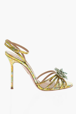 Snake Effect Metallic Leather STARDUST Sandals with Jewels Detail and Stiletto Heel 10.5cm