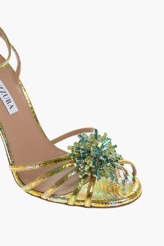 Snake Effect Metallic Leather STARDUST Sandals with Jewels Detail and Stiletto Heel 10.5cm