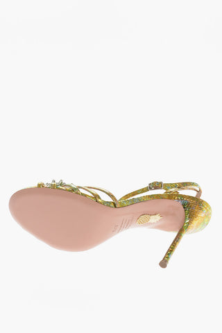 Snake Effect Metallic Leather STARDUST Sandals with Jewels Detail and Stiletto Heel 10.5cm