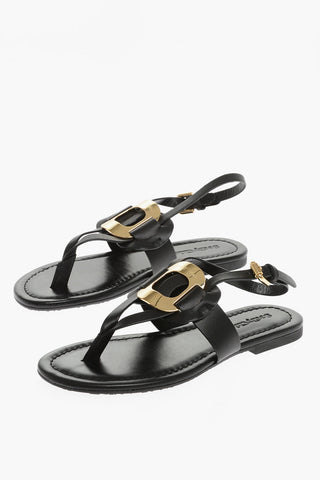 SEE BY Leather Thong Sandals with Golden Maxi Detail