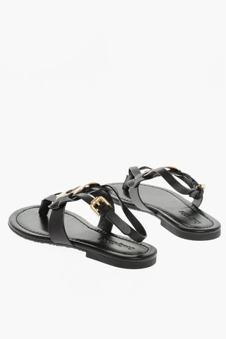 SEE BY Leather Thong Sandals with Golden Maxi Detail
