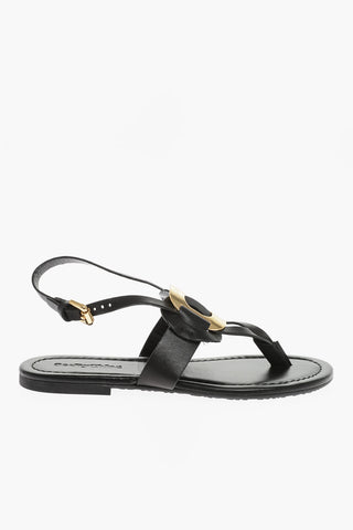 SEE BY Leather Thong Sandals with Golden Maxi Detail
