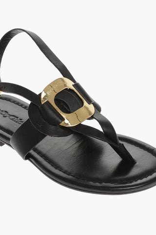 SEE BY Leather Thong Sandals with Golden Maxi Detail