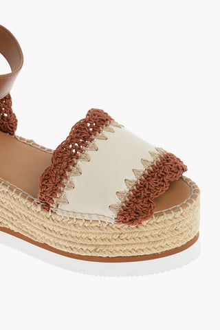 SEE BY Leather And Braided Fabric Ankle Strap Sandals with Raffia Platform 7,5cm