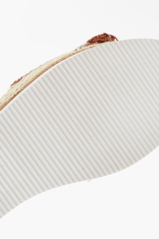 SEE BY Leather And Braided Fabric Ankle Strap Sandals with Raffia Platform 7,5cm
