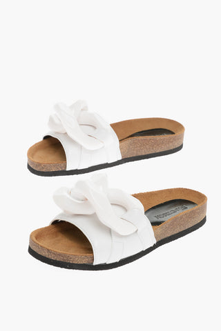 Solid Color Leather Sandals with Maxi Chain
