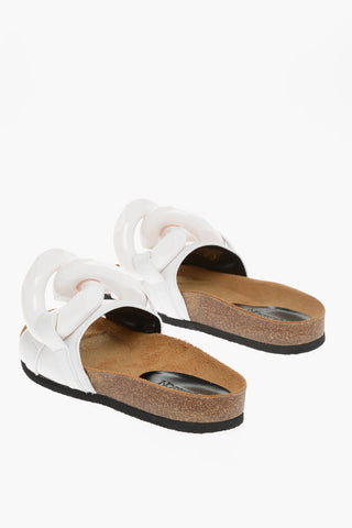 Solid Color Leather Sandals with Maxi Chain